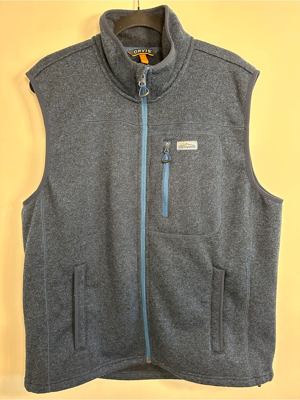 Orvis Men's Navy Full-Zip Vest with Blue Trim Fleece Size XL